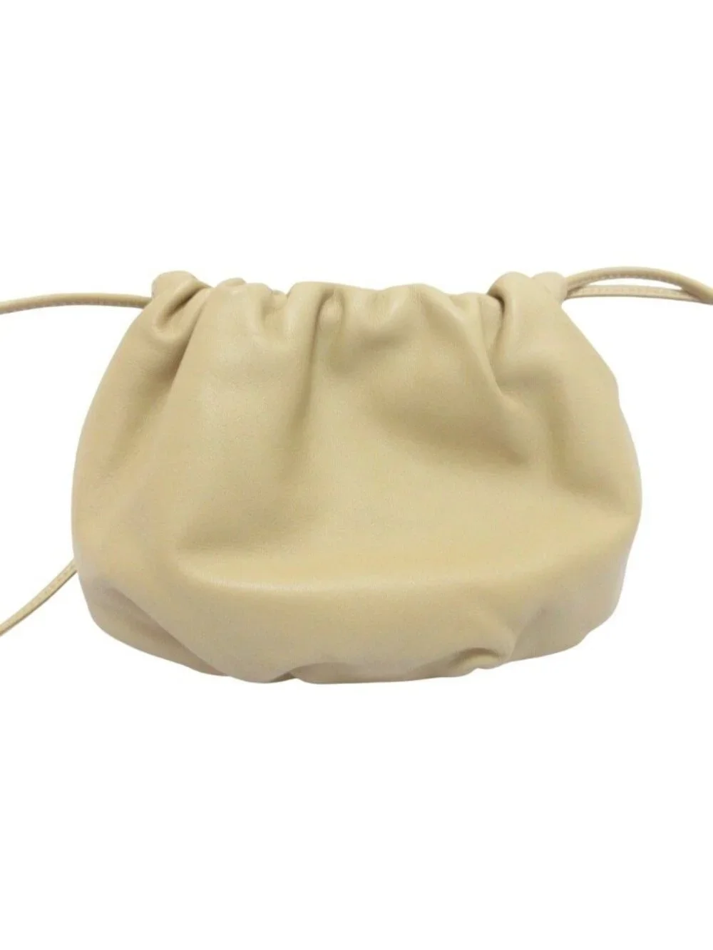 Bottega Veneta Leather Shoulder Bag Drawstring Beige